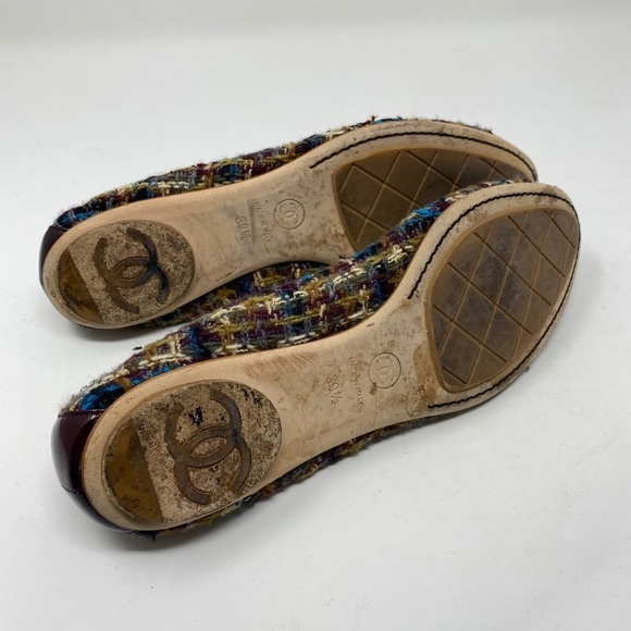 CHANEL Women's Purple and multicolor tweed stretch cap-toe flats Sz 39.5 Preppy - Picture 8 of 12